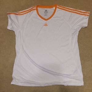 Adidas White Tee with Orange Stripes